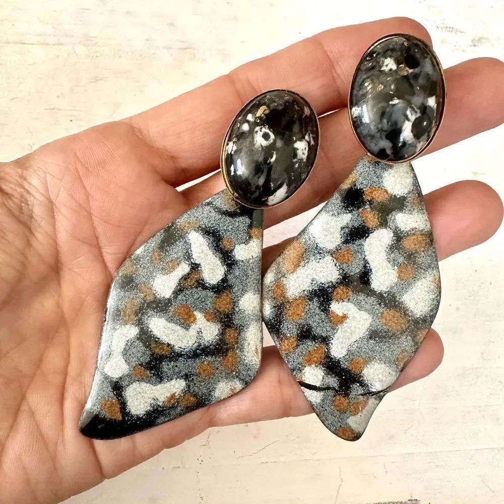 Black brown and grey post statement earrings